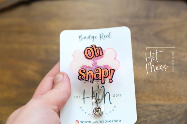 il_fullxfull.4675835698_m2ff Oh Snap Ortho Badge Reel, Cute badge reel, Nurse ID Holder, orthopedic badge reel, Doctor Badge Reel