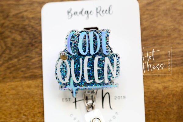 il_fullxfull.4676217447_i76d Code Queen Badge Reel, RN ID Holder, Retractable Acrylic Badge Reel, Nurse Gift, Night Shift, Audacity