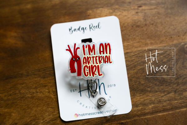 il_fullxfull.4715571153_7li4 I'm an arterial girl Badge Reel, aorta badge reel, Nurse Badge Reel, Retractable ID Holder, Interchangeable, Glitter Badge Reel