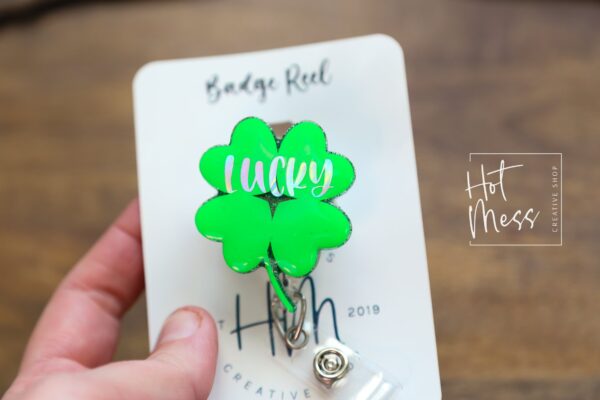 St. Patrick's day Badge Reel, Lucky Shamrock, Nurse Badge Reel, Retractable ID Holder, Interchangeable, Glitter Badge Reel