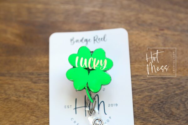 St. Patrick's day Badge Reel, Lucky Shamrock, Nurse Badge Reel, Retractable ID Holder, Interchangeable, Glitter Badge Reel