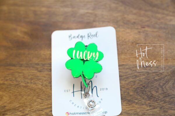 St. Patrick's day Badge Reel, Lucky Shamrock, Nurse Badge Reel, Retractable ID Holder, Interchangeable, Glitter Badge Reel