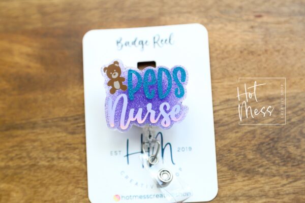 il_fullxfull.4725683392_b6nz Peds Nurse Badge Reel, Nurse Badge Reel, RN ID Holder, Retractable Acrylic Badge Reel, pediatric badge reel, glitter badge Reel