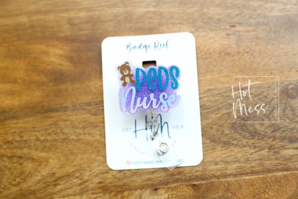 il_fullxfull.4725683410_rfbg Peds Nurse Badge Reel, Nurse Badge Reel, RN ID Holder, Retractable Acrylic Badge Reel, pediatric badge reel, glitter badge Reel