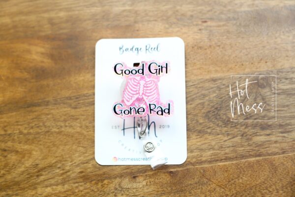 Good Girl Gone Rad Badge Reel, Glitter Badge Reel, Retractable ID Holder, Interchangeable Badge, Glitter Badge Reel, Custom ID Holder