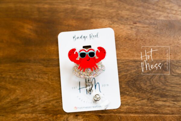 Happy Crab Badge Reel, ID holder, Retractable Badge Reel, Teacher ID Holder, Nurse Badge Reel, Glitter Badge Reel, Interchangeable