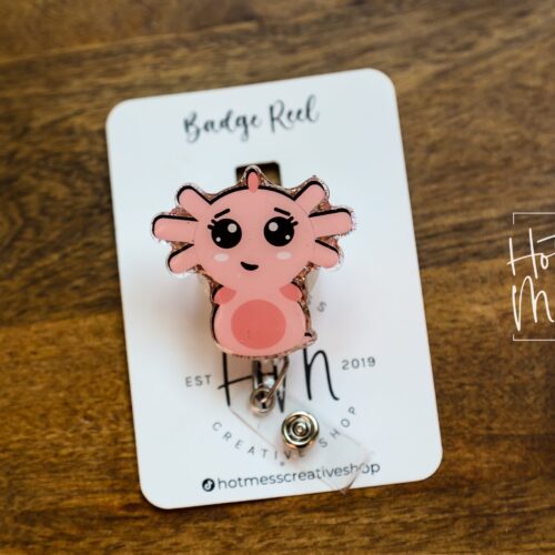 Axolotl Badge Reel, Retractable Badge Reel, Interchangeable Badge Reel, Cute badge Reel, Teacher ID Holder, animal badge reel