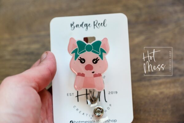 il_fullxfull.4756885142_4i41 Cute Pig Badge Reel, Retractable Badge Reel, Interchangeable Badge Reel, Farm Animal badge Reel, Teacher ID Holder, animal badge reel, 4H