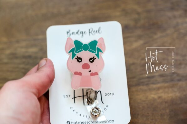 il_fullxfull.4756885144_ikak Cute Pig Badge Reel, Retractable Badge Reel, Interchangeable Badge Reel, Farm Animal badge Reel, Teacher ID Holder, animal badge reel, 4H