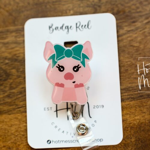 il_fullxfull.4756885170_fbt4 Cute Pig Badge Reel, Retractable Badge Reel, Interchangeable Badge Reel, Farm Animal badge Reel, Teacher ID Holder, animal badge reel, 4H