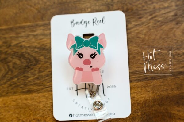 il_fullxfull.4756885170_fbt4 Cute Pig Badge Reel, Retractable Badge Reel, Interchangeable Badge Reel, Farm Animal badge Reel, Teacher ID Holder, animal badge reel, 4H
