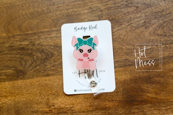 il_fullxfull.4756885182_p3a3 Cute Pig Badge Reel, Retractable Badge Reel, Interchangeable Badge Reel, Farm Animal badge Reel, Teacher ID Holder, animal badge reel, 4H