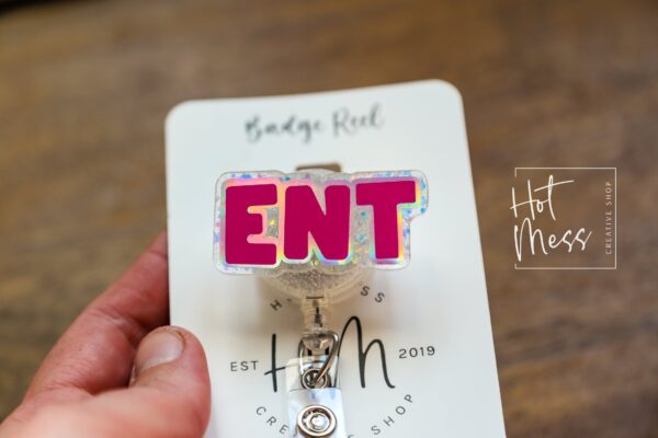 ENT Badge Reel, ENT Badge Holder, Audiologist id Holder, Retractable Acrylic Badge Reel, Doctors Office gift