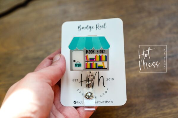 Book Store Badge Reel, Independent Book Store, Librarian Badge Reel, Retractable Badge Reel, Interchangeable Badge Reel, Book Lovers Pin