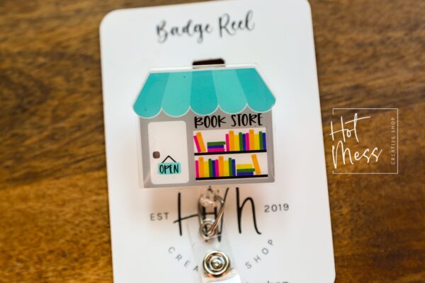 Book Store Badge Reel, Independent Book Store, Librarian Badge Reel, Retractable Badge Reel, Interchangeable Badge Reel, Book Lovers Pin