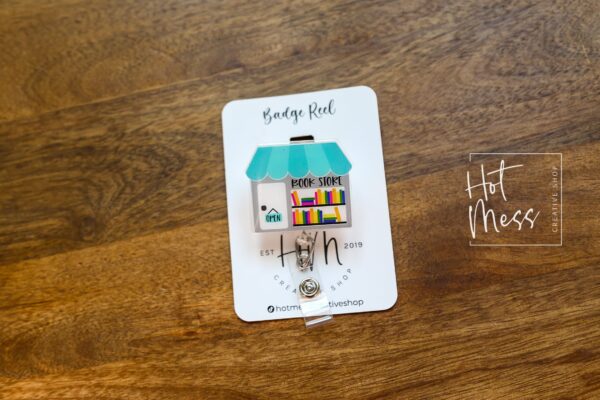 Book Store Badge Reel, Independent Book Store, Librarian Badge Reel, Retractable Badge Reel, Interchangeable Badge Reel, Book Lovers Pin