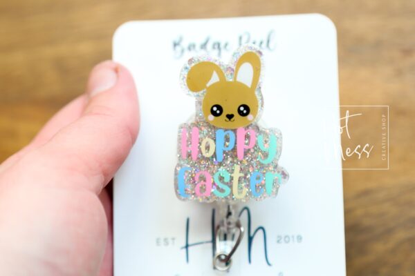 Easter badge reel, Hoppy Easer badge reel, Custom Badge Reel, Retractable ID Holder, Interchangeable, Glitter Badge Reel