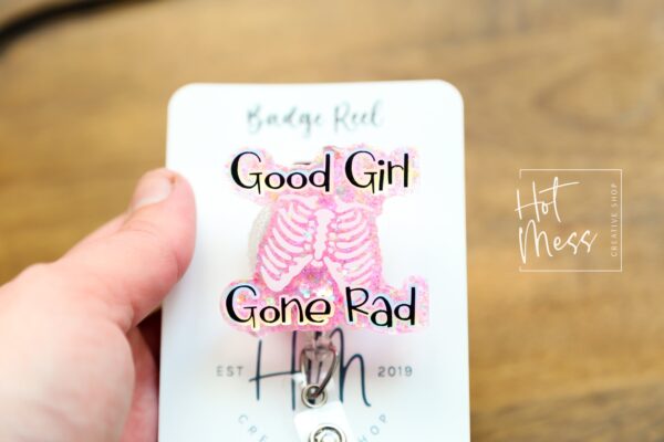 Good Girl Gone Rad Badge Reel, Glitter Badge Reel, Retractable ID Holder, Interchangeable Badge, Glitter Badge Reel, Custom ID Holder