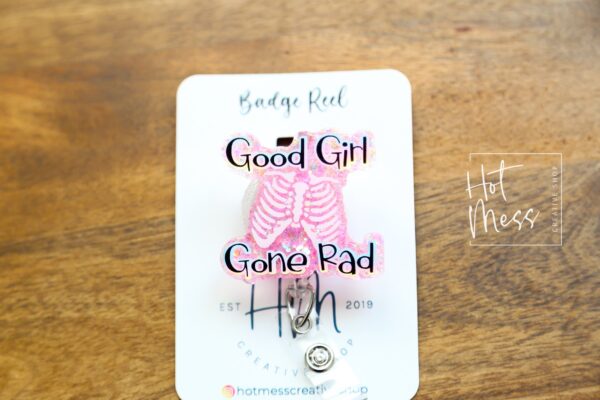 Good Girl Gone Rad Badge Reel, Glitter Badge Reel, Retractable ID Holder, Interchangeable Badge, Glitter Badge Reel, Custom ID Holder