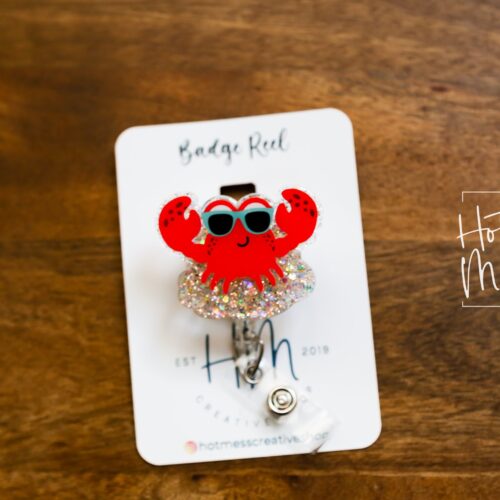 Happy Crab Badge Reel, ID holder, Retractable Badge Reel, Teacher ID Holder, Nurse Badge Reel, Glitter Badge Reel, Interchangeable