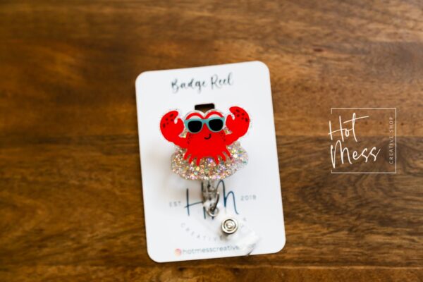 Happy Crab Badge Reel, ID holder, Retractable Badge Reel, Teacher ID Holder, Nurse Badge Reel, Glitter Badge Reel, Interchangeable