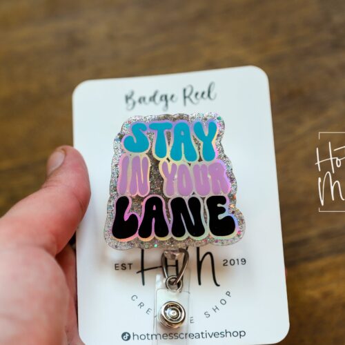 il_fullxfull.4805351335_l3b5 Stay in Your Lane Badge Reel, RN ID Holder, Retractable Acrylic Badge Reel, Nurse Gift, Night Shift, Office Worker, Funny Badge Reel