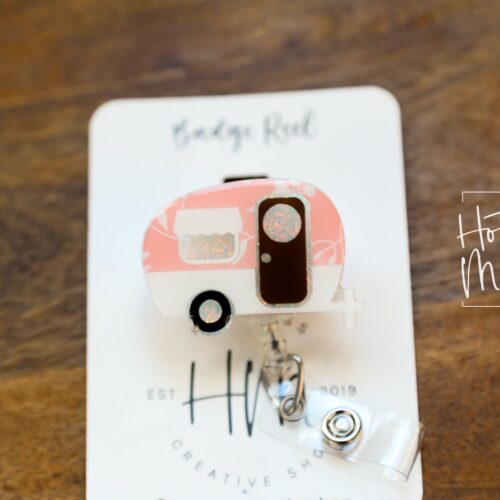 Happy Camper Badge Reel, Retractable Badge Reel, Interchangeable Badge Reel, Cute badge Reel, Teacher ID Holder, animal badge reel