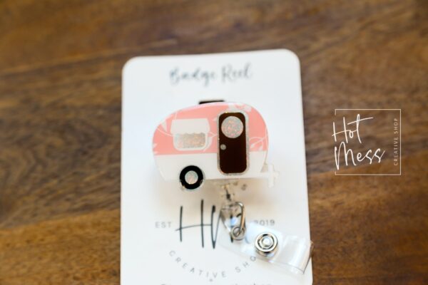 Happy Camper Badge Reel, Retractable Badge Reel, Interchangeable Badge Reel, Cute badge Reel, Teacher ID Holder, animal badge reel