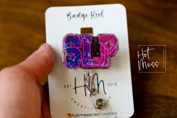 SLP Badge Reel, Speech Language Pathologist, Badge Holder, Speech Therapist Badge Reel, OT badge Reel, glitter badge reel, Interchangeable