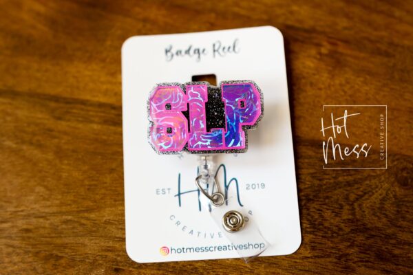 SLP Badge Reel, Speech Language Pathologist, Badge Holder, Speech Therapist Badge Reel, OT badge Reel, glitter badge reel, Interchangeable