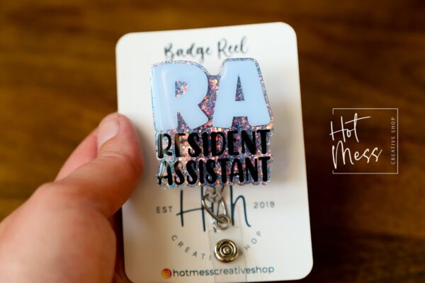 Resident Assistant Glitter Badge Reel, RA ID Holder, Retractable Acrylic Badge Reel, Nurse Gift, resident advisor