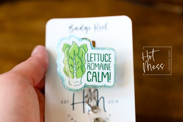 Lettuce Romaine Calm Badge Reel, Cute Glitter Badge Reel, Retractable Badge Reel, Interchangeable Badge Reel