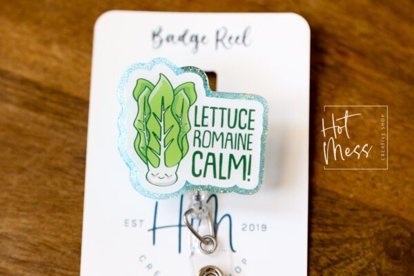 Lettuce Romaine Calm Badge Reel, Cute Glitter Badge Reel, Retractable Badge Reel, Interchangeable Badge Reel