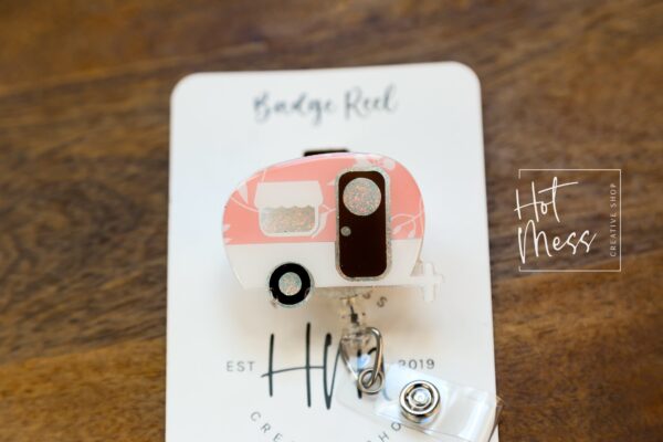 Happy Camper Badge Reel, Retractable Badge Reel, Interchangeable Badge Reel, Cute badge Reel, Teacher ID Holder, animal badge reel