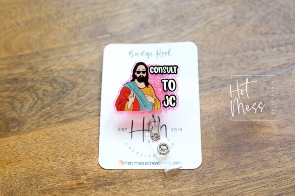 Retractable Glitter RN Badge Reel: Funny Night Shift 'Consult to JC' ID Holder, Nurse Gift Stocking Stuffer