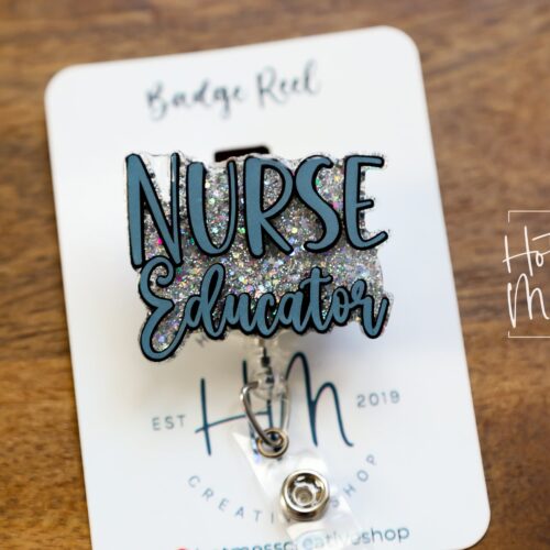 il_fullxfull.4884970556_375s Blue Nurse Educator Badge Reel, ID Holder, Glitter Badge Reel, Nursing Pin