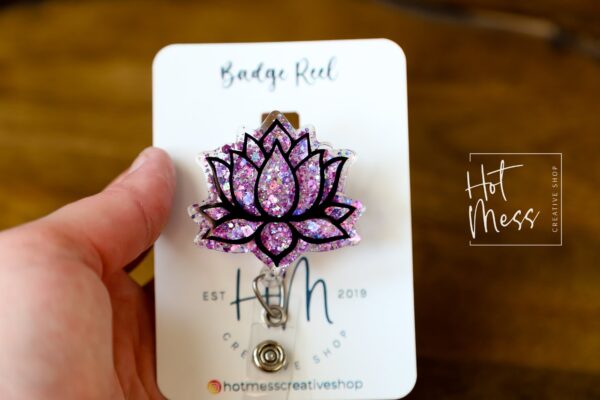 Lotus flower Badge Reel, Retractable Badge Reel, Interchangeable Badge Reel