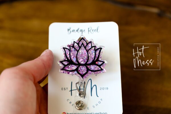 Lotus flower Badge Reel, Retractable Badge Reel, Interchangeable Badge Reel