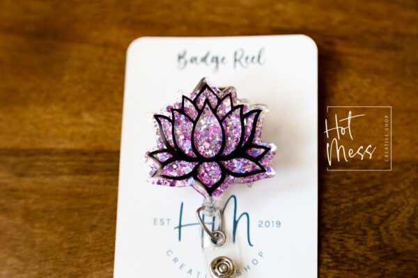 Lotus flower Badge Reel, Retractable Badge Reel, Interchangeable Badge Reel
