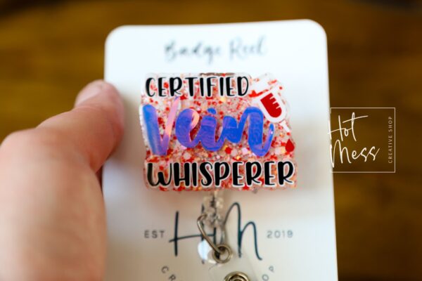 il_fullxfull.4889577621_5u17 Certified Vein Whisperer Glitter Badge Reel, Nurse ID Holder, Funny Badge Reel, PBT ID Holder