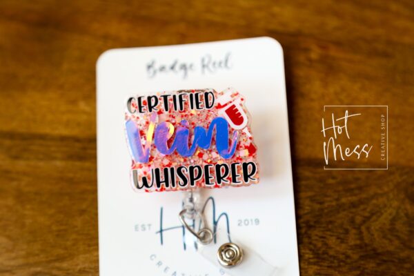 il_fullxfull.4889577637_hgph Certified Vein Whisperer Glitter Badge Reel, Nurse ID Holder, Funny Badge Reel, PBT ID Holder