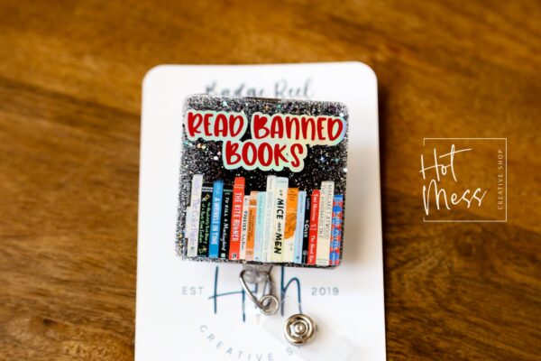 Read Banned Books Badge Reel, Librarian Badge Reel, Retractable Badge Reel, Interchangeable Badge Reel, Book Lovers Pin