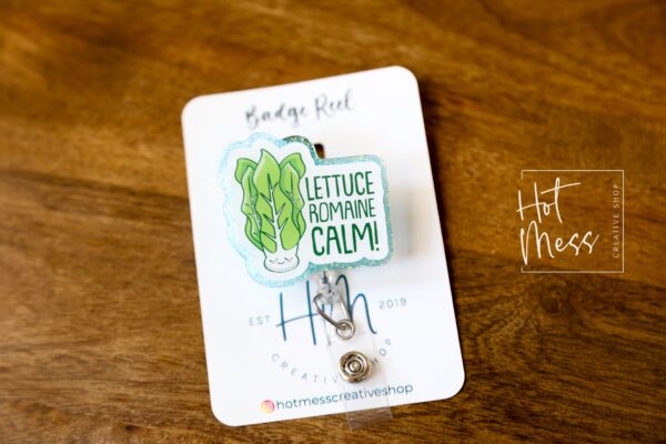 Lettuce Romaine Calm Badge Reel, Cute Glitter Badge Reel, Retractable Badge Reel, Interchangeable Badge Reel