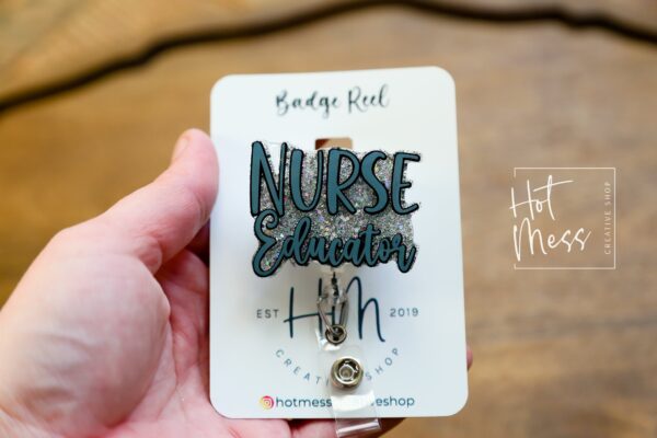 Blue Nurse Educator Badge Reel, ID Holder, Glitter Badge Reel, Nursing Pin