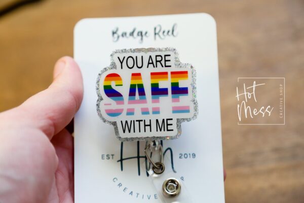 il_fullxfull.4941172705_ercd You are Safe with me Badge Reel, Gay Pride Badge Reel, LGBT Pride Retractable Badge Reel, ID Holder