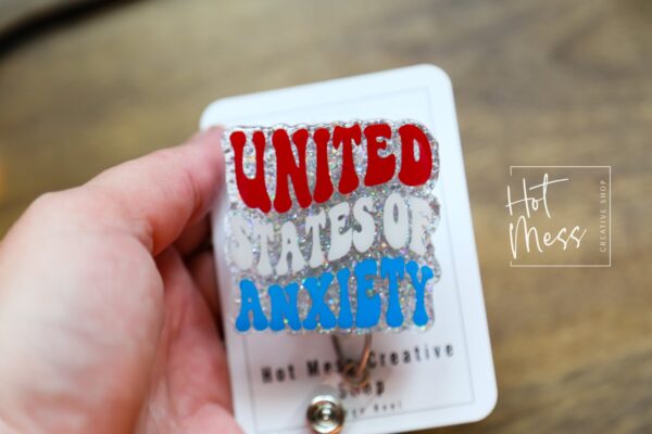 4th of July USA Badge Reel, Silver United States of Anxiety, Retractable Badge Reel, Teacher ID Holder, Nurse Badge Reel