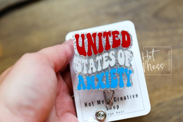 4th of July USA Badge Reel, Silver United States of Anxiety, Retractable Badge Reel, Teacher ID Holder, Nurse Badge Reel