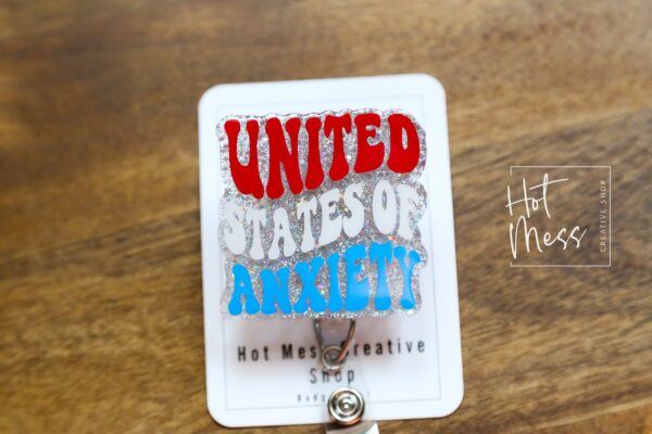 4th of July USA Badge Reel, Silver United States of Anxiety, Retractable Badge Reel, Teacher ID Holder, Nurse Badge Reel