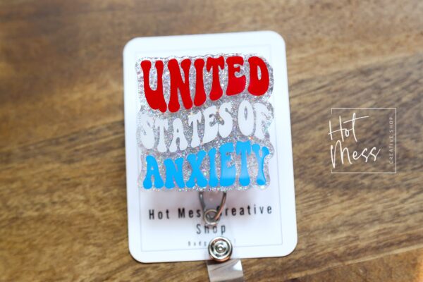 4th of July USA Badge Reel, Silver United States of Anxiety, Retractable Badge Reel, Teacher ID Holder, Nurse Badge Reel