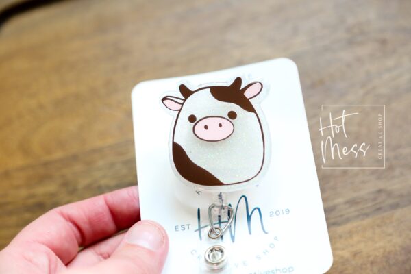 Cow Squish badge reel, Interchangeable Badge Reel, Cute badge Reel, Teacher ID Holder, animal badge reel, Nurse Badge Holder